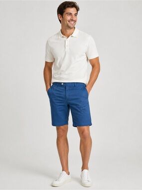 Ted Baker London Blue Geometric Textured Cotton Stretch Chino Shorts Sz 36 New!